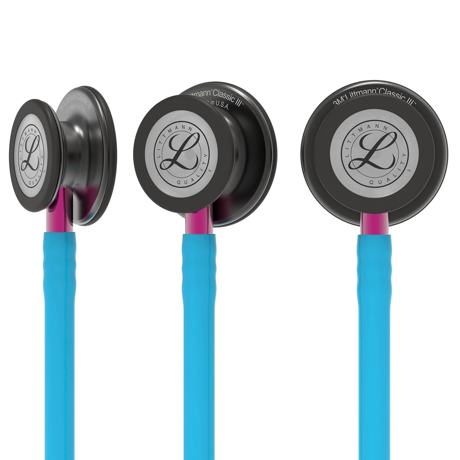 Littmann Classic III Monitoring Stethoscope: Smoke & Turquoise - Pink Stem 5872 - Image 5